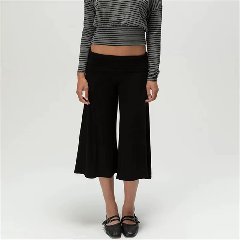 Pantalon Gaucho plissé à taille basse pour femme, coupe courte, jambe large, style Capri, idéal pour