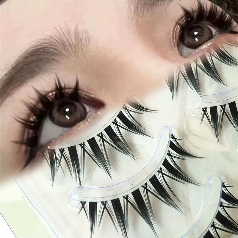 Faux cils naturels longs œil de chat, extension de cils manga faits à la main, bande croisée, maquil
