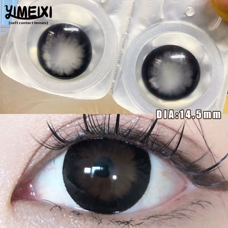YIMEIXI 1 paire de lentilles noires à grands yeux 14.5MM lentilles naturelles coréennes-0.00 à-8.00