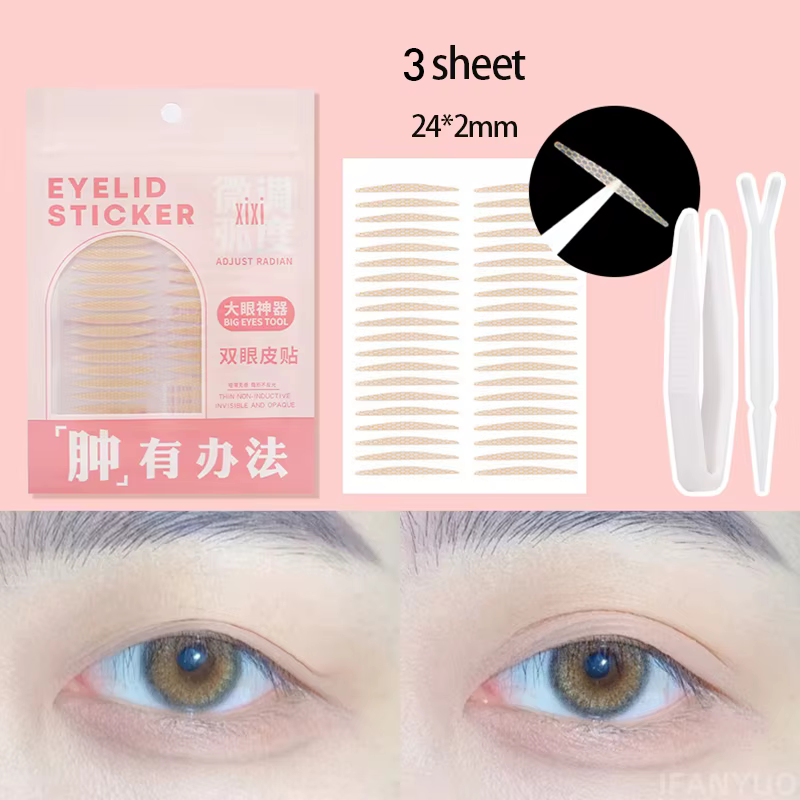 Bandes de levage des yeux, 3 feuilles, bande Double paupière, Beige clair, bande de paupière, grands