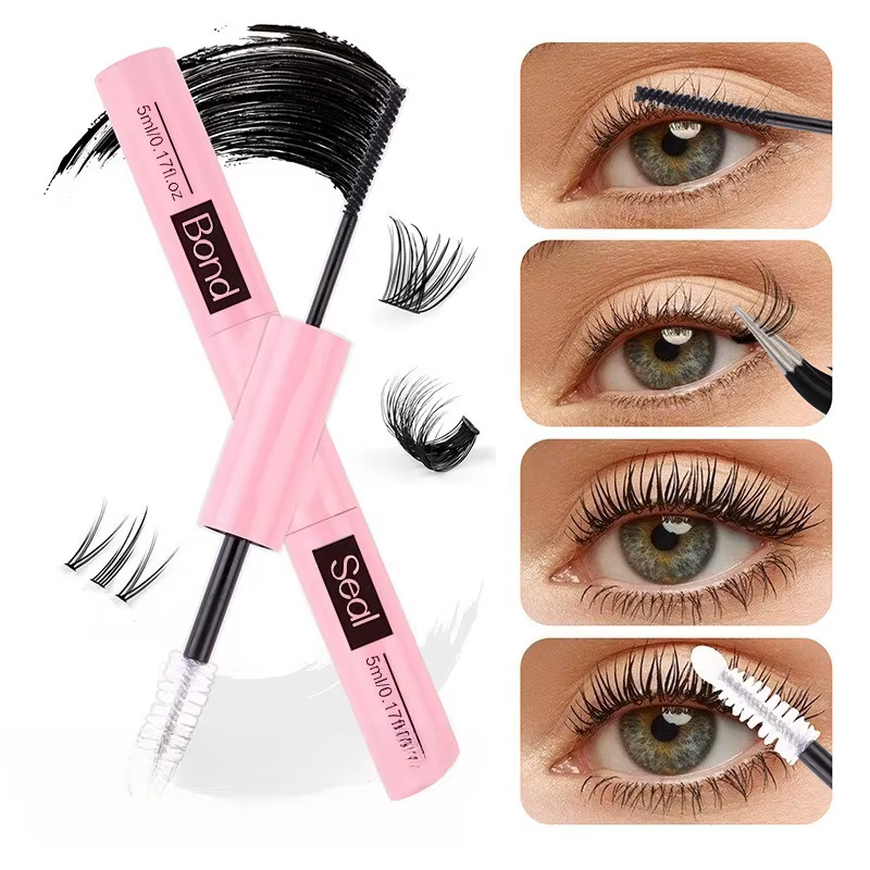Colle faux cils 2 en 1, Double tête, liaison et joint, imperméable, longue durée, bricolage, grappe,