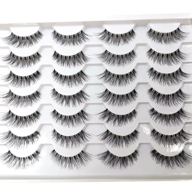 14 paires de faux cils faits à la main tige transparente croix douce cils longs naturels outils de m
