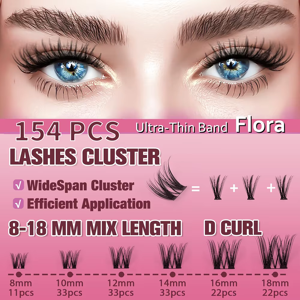 UCoolMe bricolage Extension de cils flore 0.05mm D Curl fait à la main 8-18mm naturel large portée v