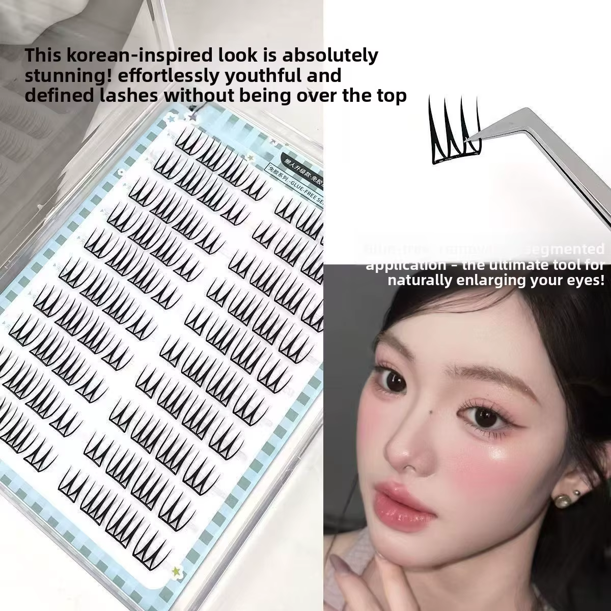 Faux cils sans colle, bandes de cils en forme de U, cils coréens vaporeux naturels, faciles à appliq