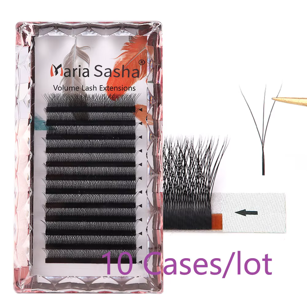 MARIA 10 étuis 3D W marque privée en gros grappes de cils russes facile ventilateur Volume Extension