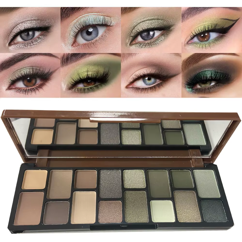 Palette de fards à paupières en perles vertes, 16 couleurs, imperméable, durable, diamant scintillan