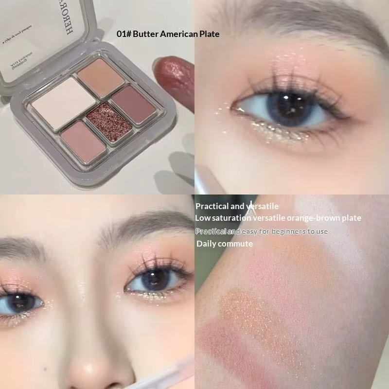 Palette de fards à paupières HERORANGE 5 couleurs, fini mat, paillettes fines, highlighter, blush, p