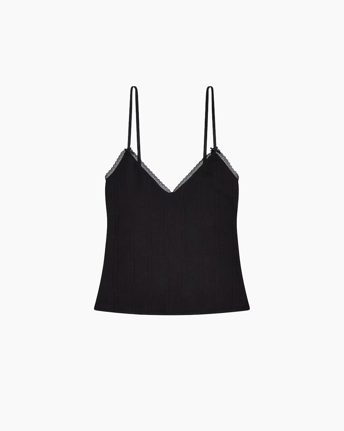 Camisole en coton pur à col en V avec dentelle, haut court à fines bretelles pour superposition, déb