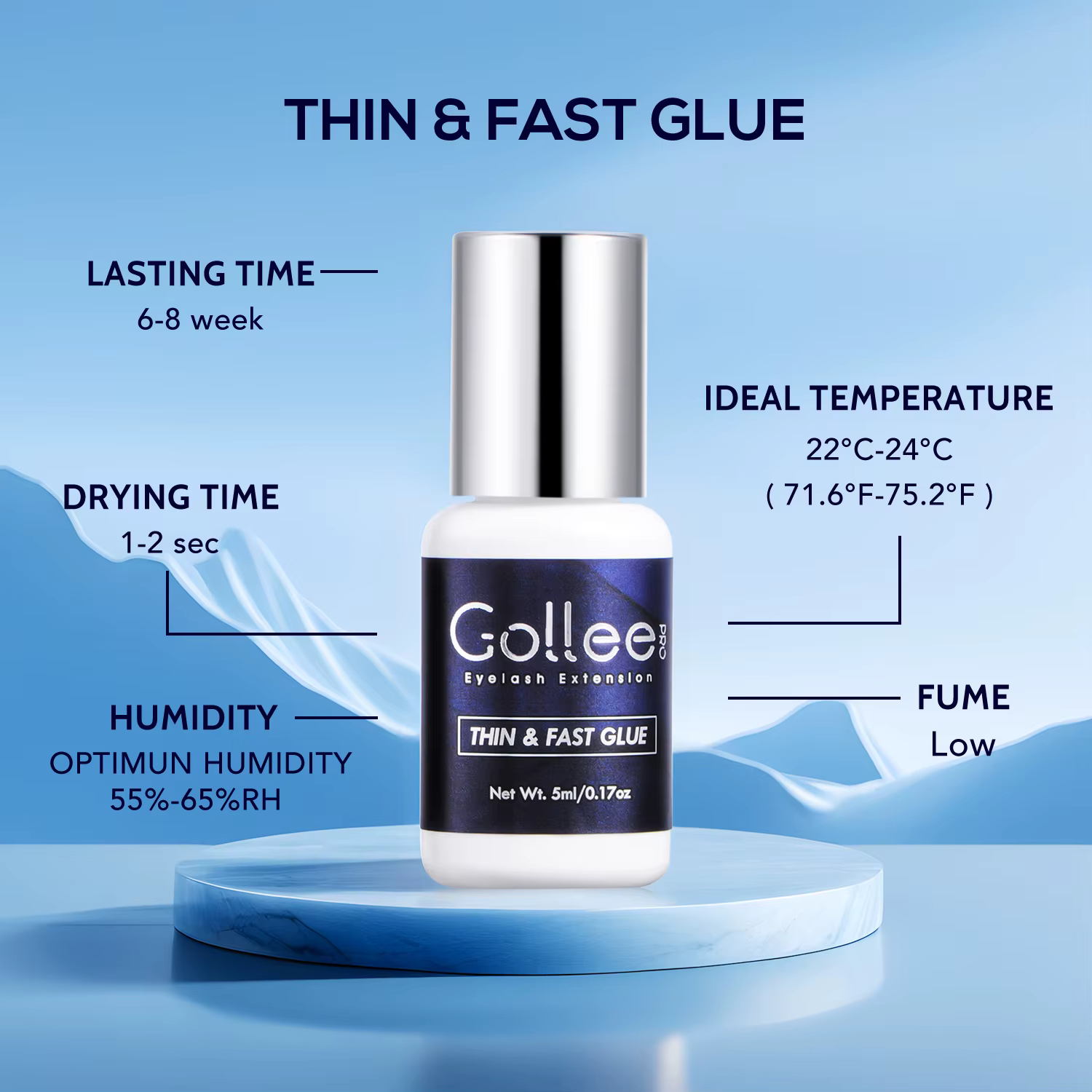 Gollee – colle à cils 1S, rétention du temps de séchage, 6 à 8 semaines, colle pour extensions de ci