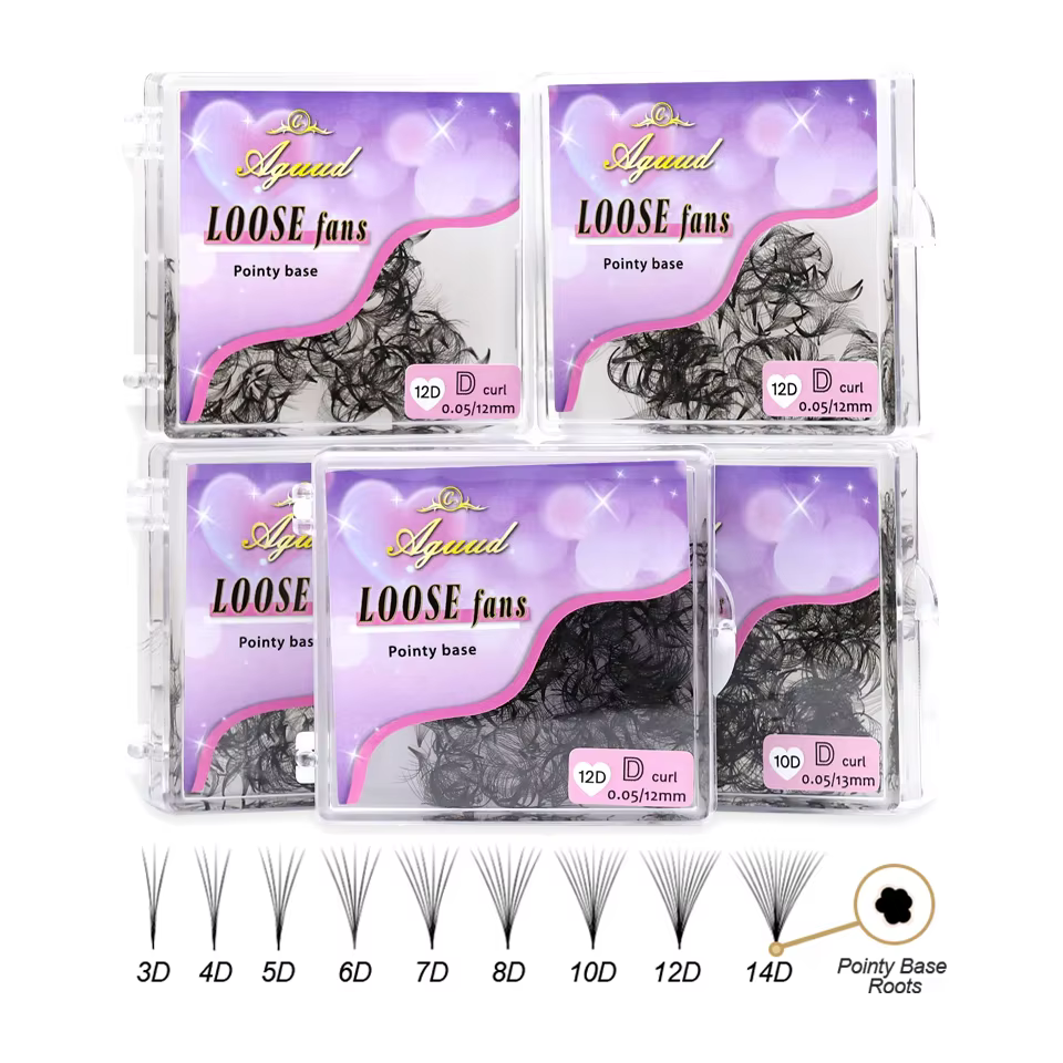 AGUUD – Extensions de cils 3D à 16D, Base fine et pointue, éventails amples, tige moyenne, Volume ru