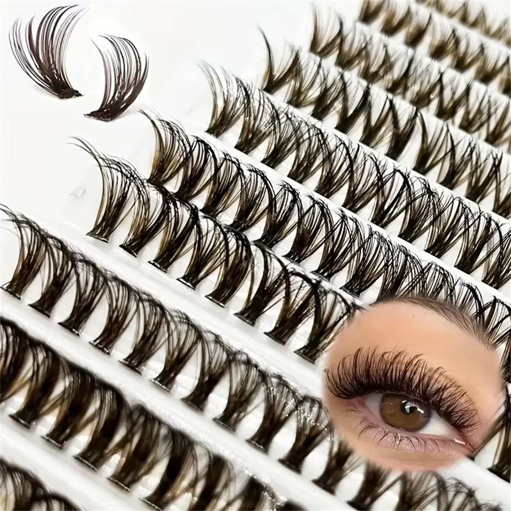 200 pièces cils en grappe marron 40D greffage Volume individuel Extension de cils outil de maquillag