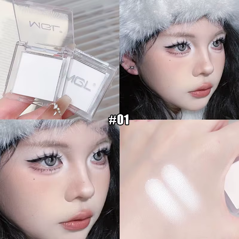 Palette de fards à paupières monochromes blanc chaud mat, surligneur naturel longue durée, poudre po