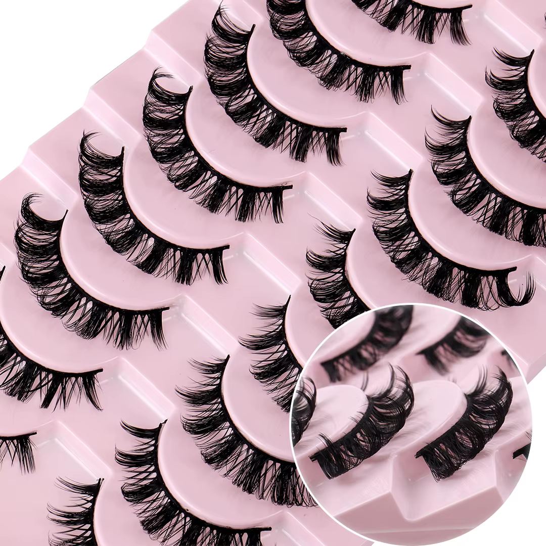 10 paires de faux cils à bande russe D Curl, aspect naturel, Volume moelleux, cils russes vaporeux,