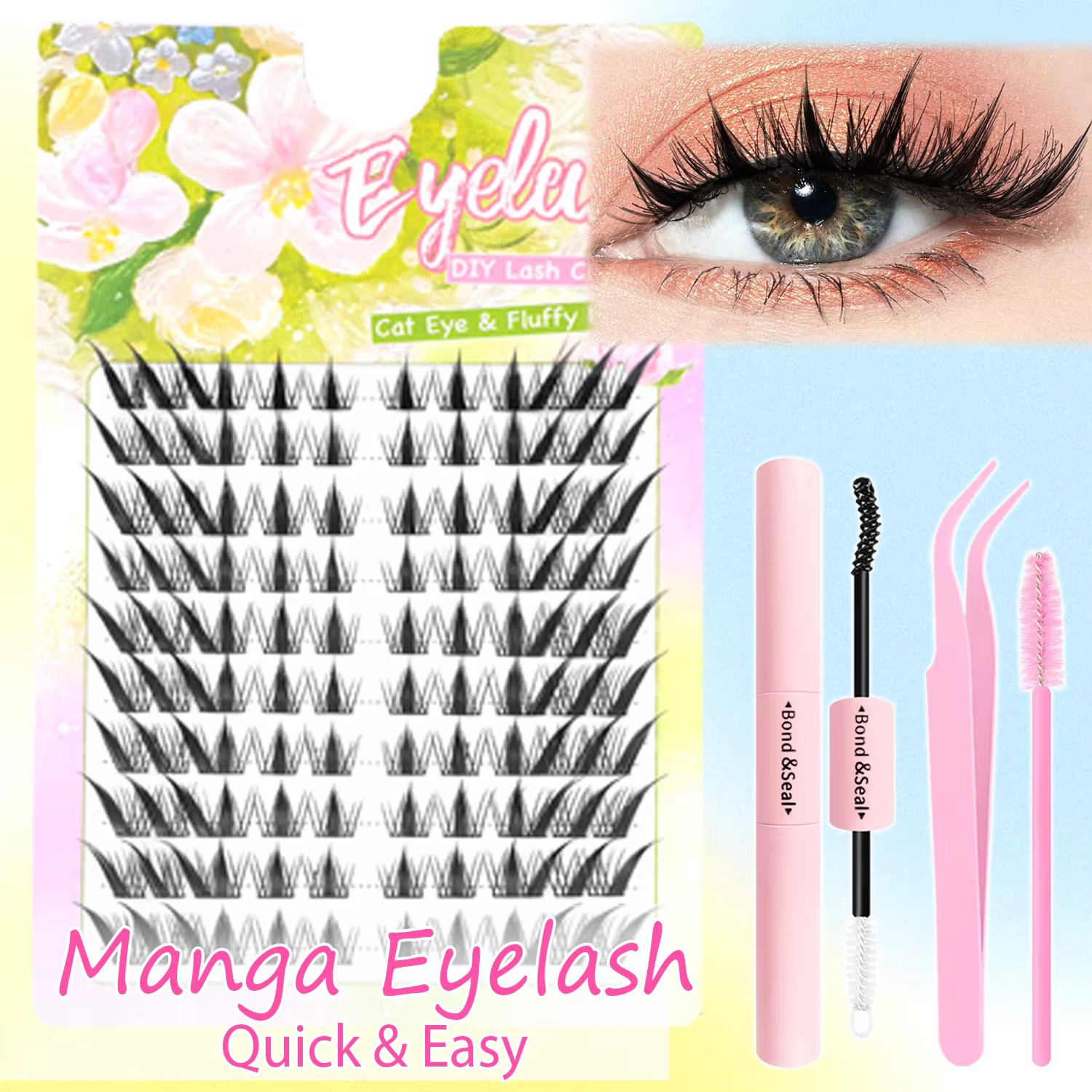 Cils Style œil de chat Manga, 448 pièces, bande transparente, Kit de grappes fines, légères et réuti