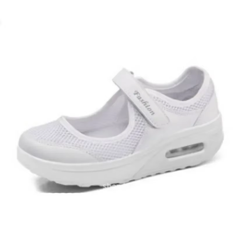 Chaussures à talons compensés en maille respirante pour femmes, chaussures décontractées, maille lég