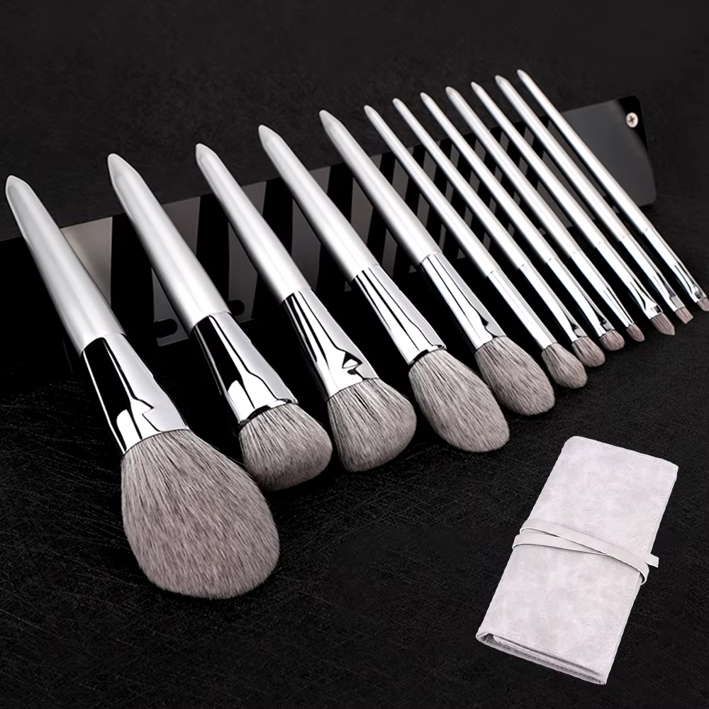 KLINA 12 pièces Kit de pinceaux de maquillage professionnel naturel chèvre cheveux fond de teint pou