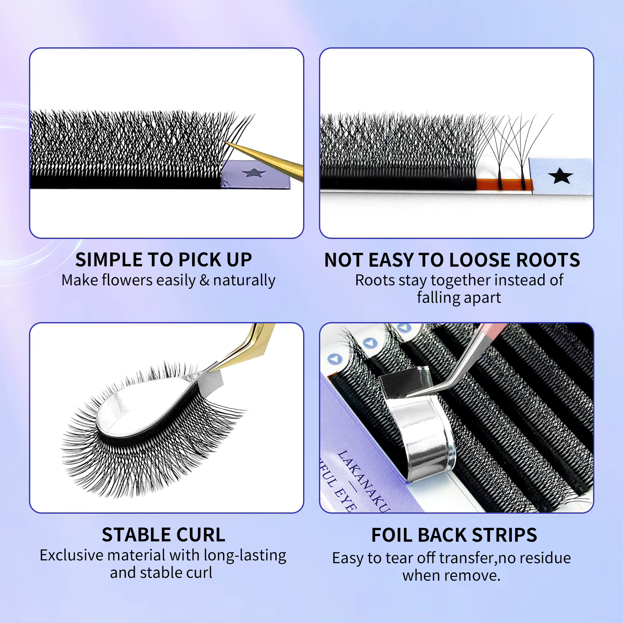 LAKANAKU Fio 5W Extension de cils en forme 6 plateaux Volume Egipcio doux individuel préfabriqué Vol