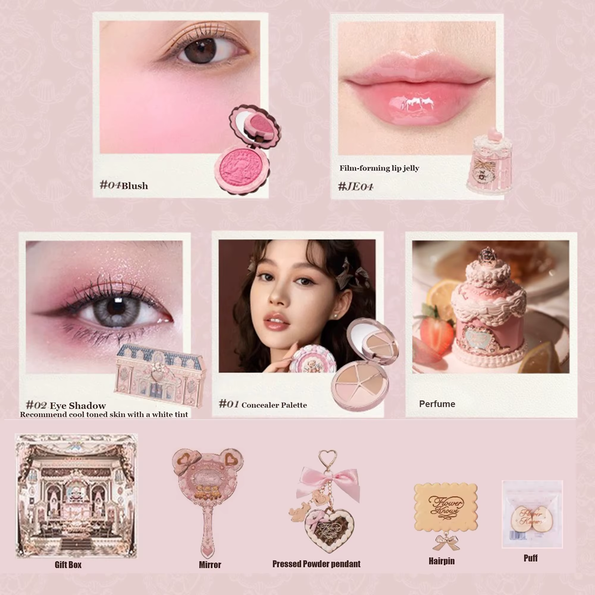 Flower Knows SWEETIE BEAR Boîte de maquillage coffret cadeau tout en un parfum miroitant ombre à pau