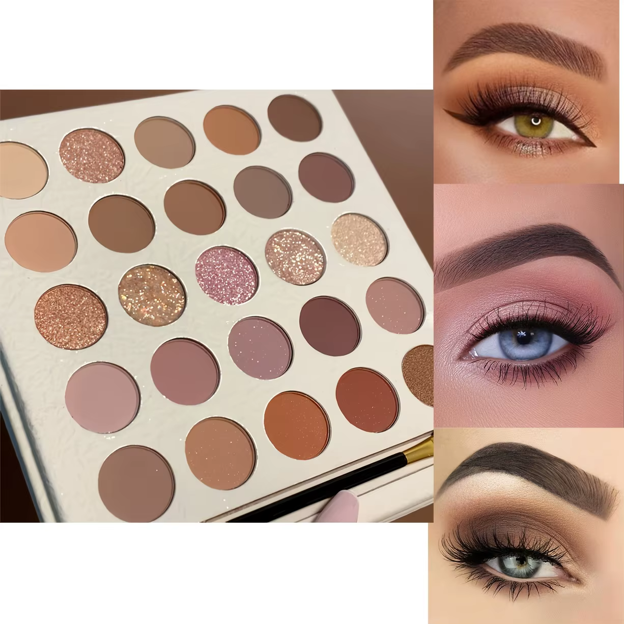 Palette de fards à paupières 25 couleurs, tons terre, mat et scintillant, automne hiver, faible Satu