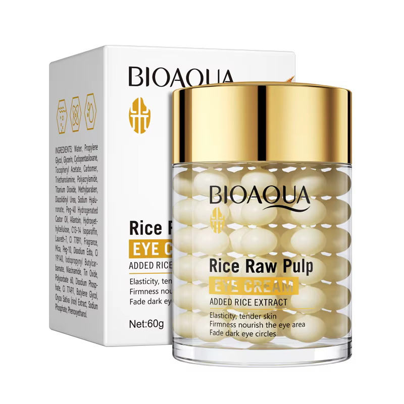 Crème pour les yeux raffermissante et nourrissante à la purée de riz BIOAOUA, anti-âge, atténue les