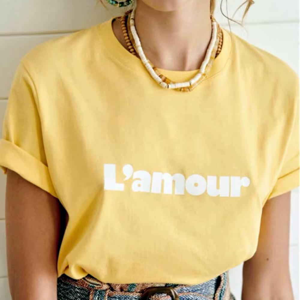 T-shirt Manches Courtes 100% Coton pour Femme, Vêtement Estival et Décontracté, avec Lettres Françai