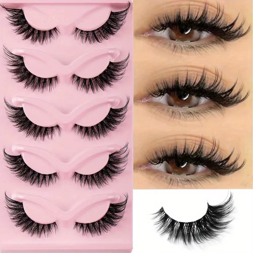 5 paires de faux cils œil de chat dramatiques – Naturels, longs, ailés et allongés pour un look de m