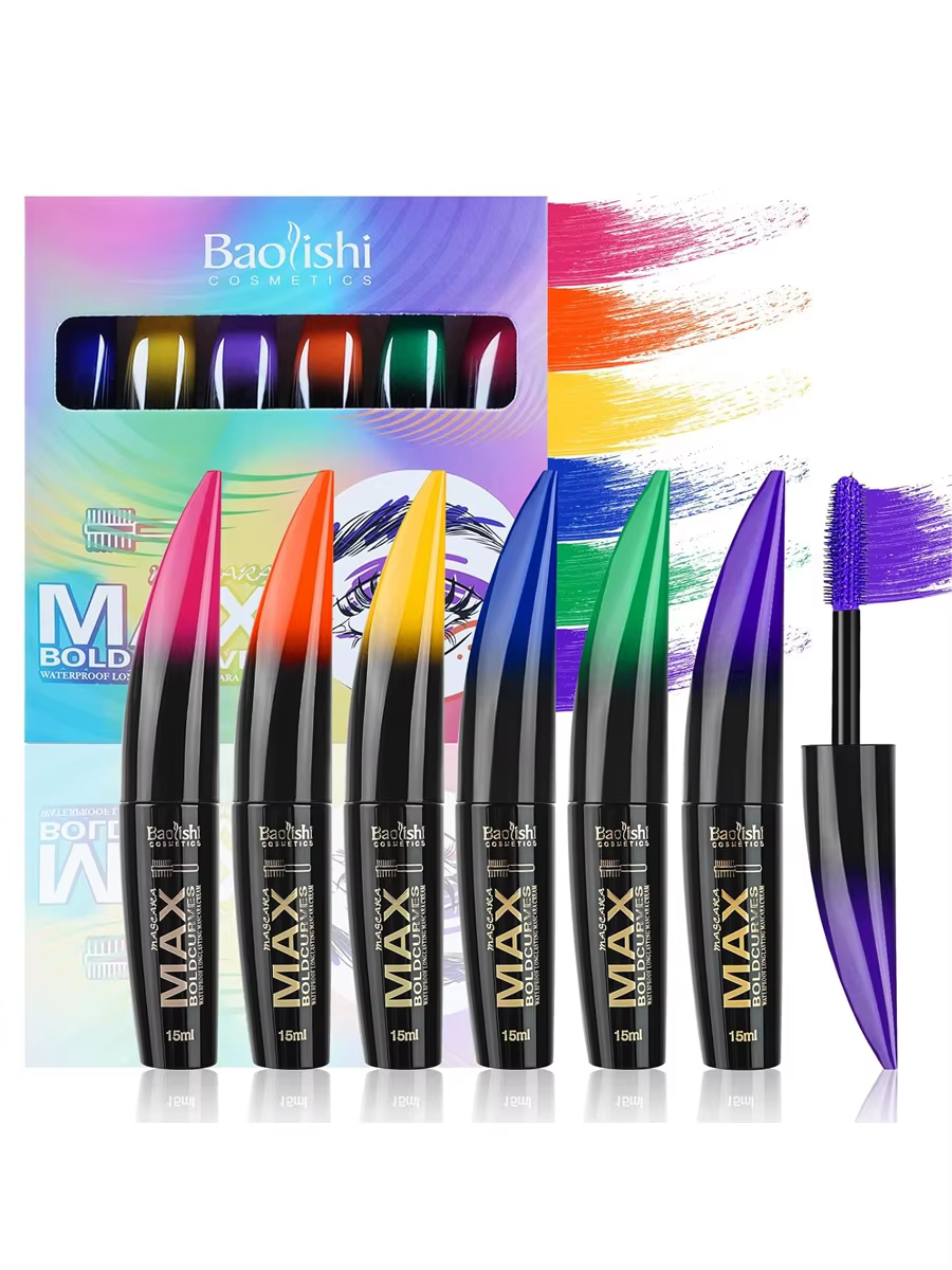 Mascara coloré imperméable, boucle dense, eye-liner pas facile à tacher, bleu, orange, jaune, rose,