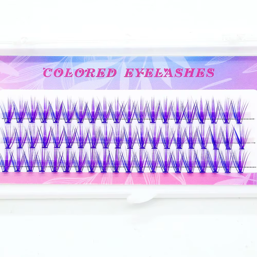 Extensions de cils en grappe colorées bleu-violet, effet volume 20D, longues et naturelles, faux-cil