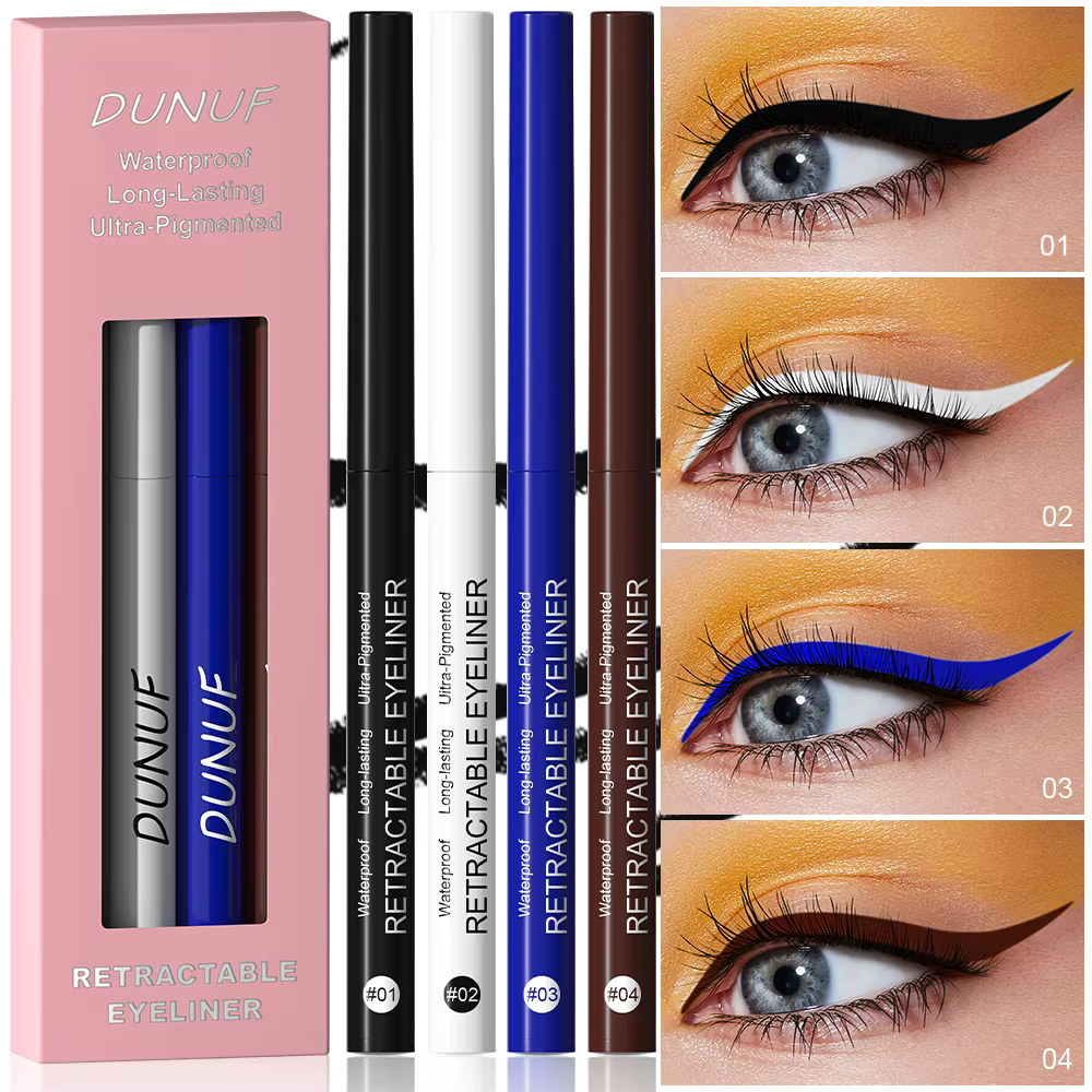 DUNUF – crayon Eyeliner imperméable et Durable, 4 pièces, sans taches, doux, facile à utiliser, rési