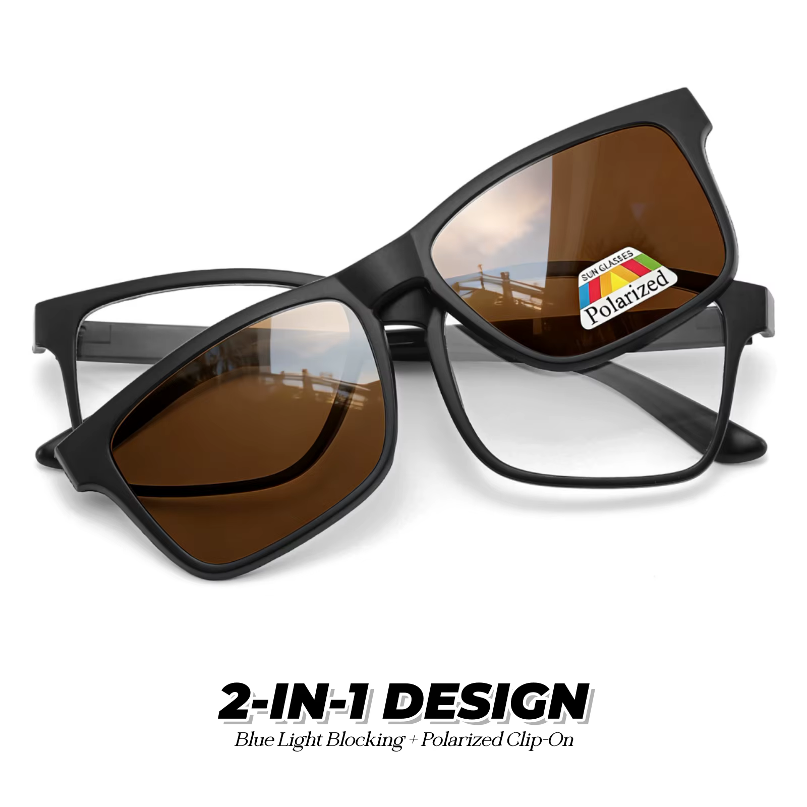 Lunettes de soleil magnétiques à clipser avec monture anti-lumière bleue, lunettes polarisées 2-en-1