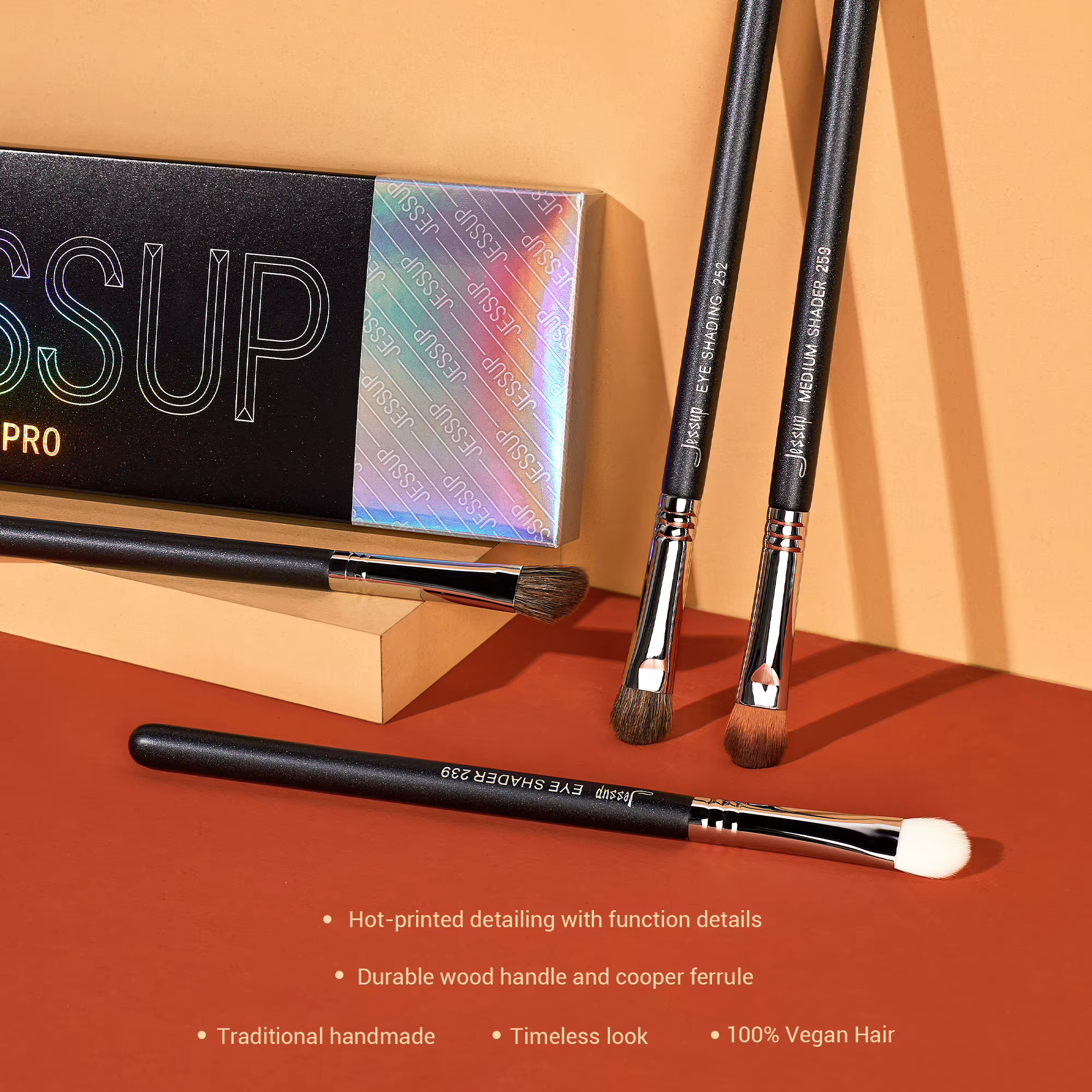 Jessup-Ensemble de pinceaux de maquillage pour les yeux, noir, synthétique, premium, ombre à barrage
