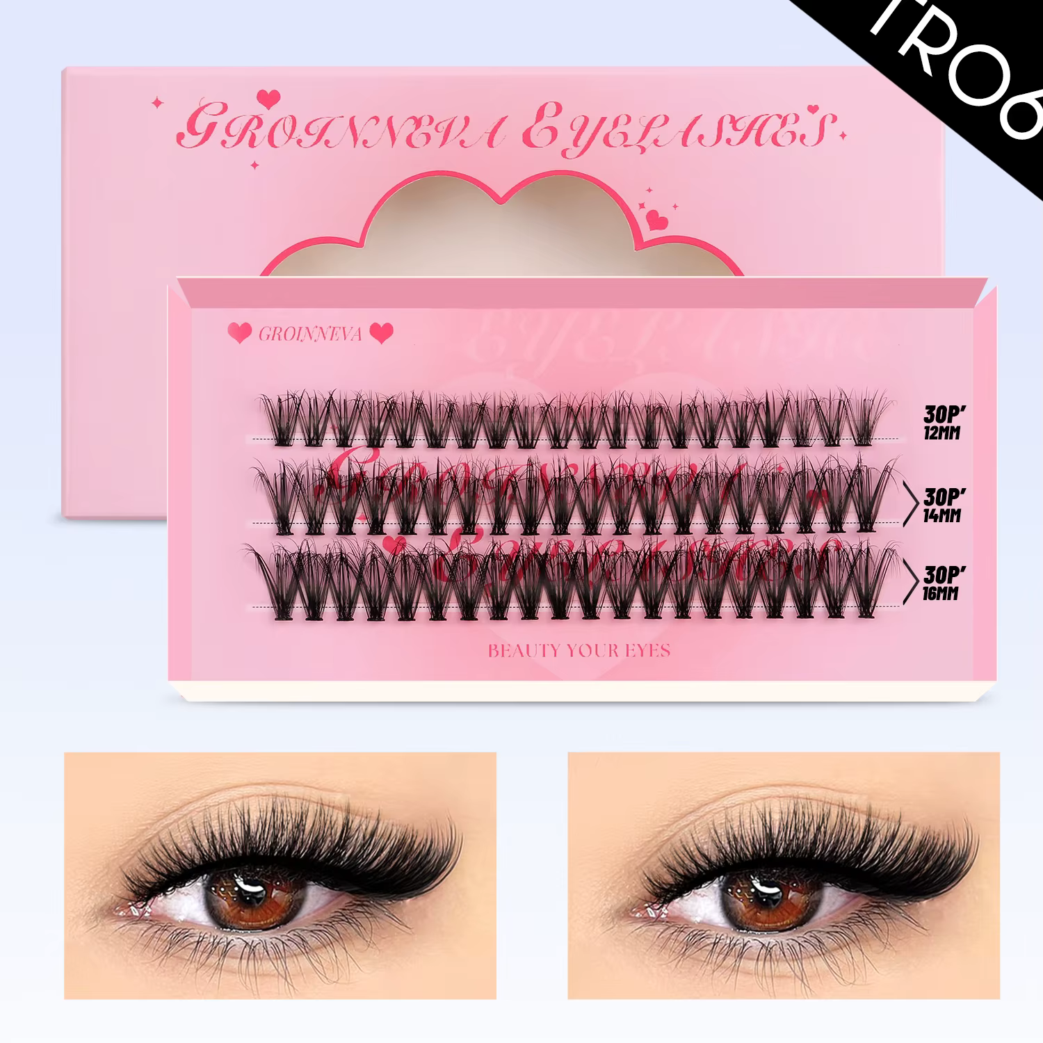 Lasvirey Kit de faux cils en touffes à faire soi-même : extensions de cils individuelles 4 en 1, vol