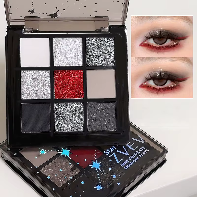 Palette de fards à paupières noirs fumés, 9 couleurs, noir, gris, Rose, scintillant durable, maquill