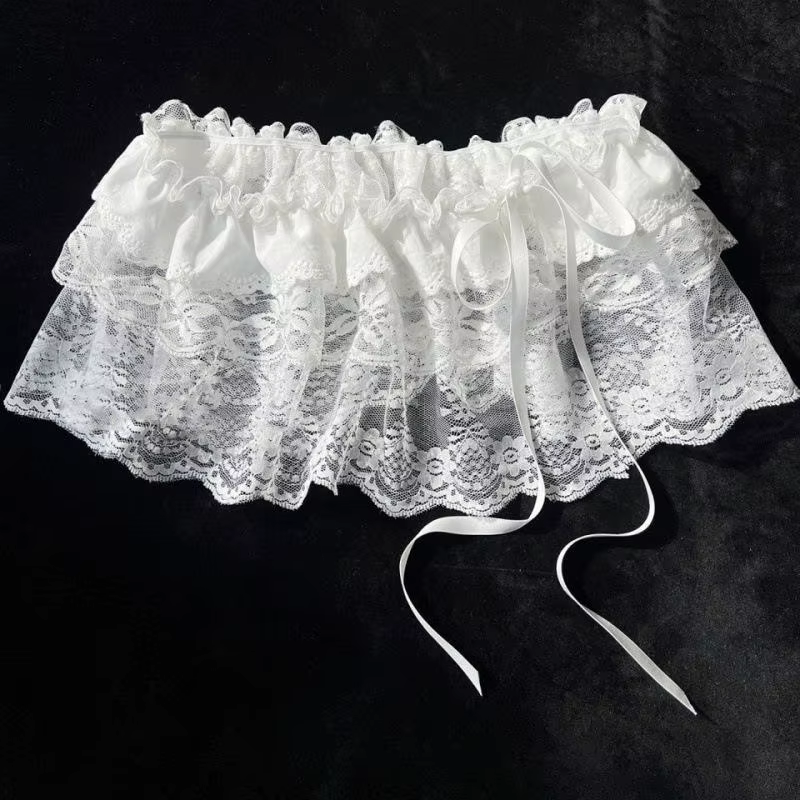 Jupe irrégulière en dentelle pour femmes, mode coréenne, rideau à fleurs blanches, maille, demi-corp