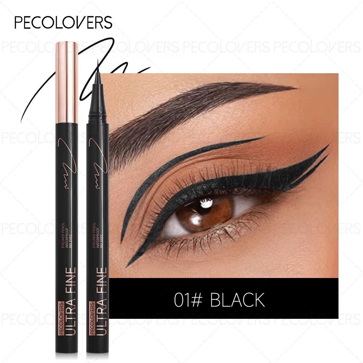 Eyeliner liquide imperméable à pointe ultra-fine, résistant aux taches, application lisse, noir, séc