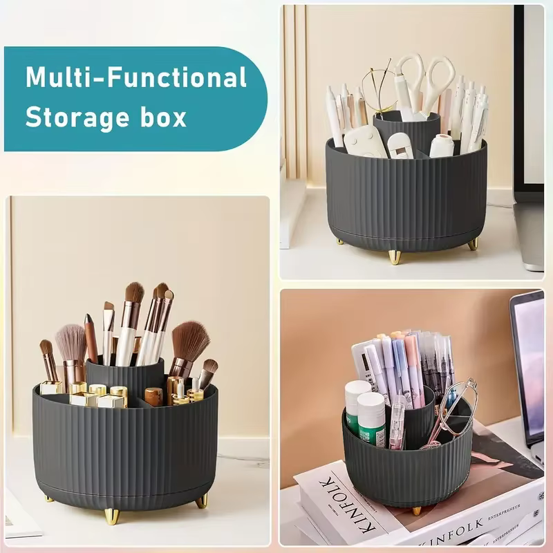 Porte-pinceaux de maquillage rotatif à 360 °, stockage de bureau multifonctionnel, stockage de cosmé
