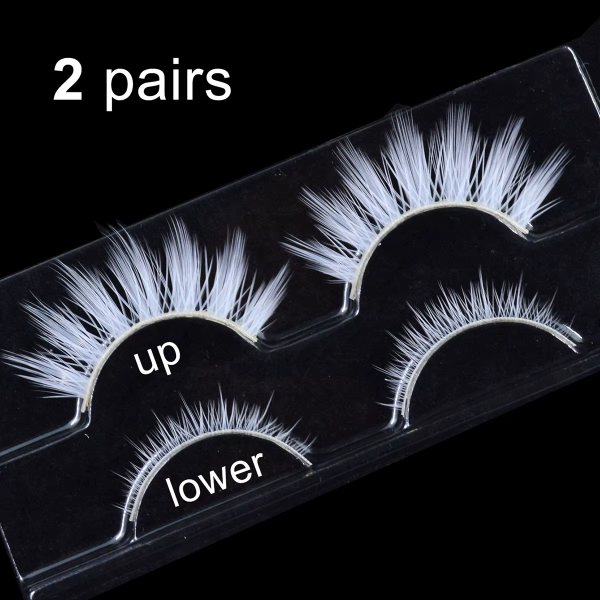 2 paires/cas 3D cils blancs bande claire couleur neige cils Cosplay Halloween Manga cils maquillage 