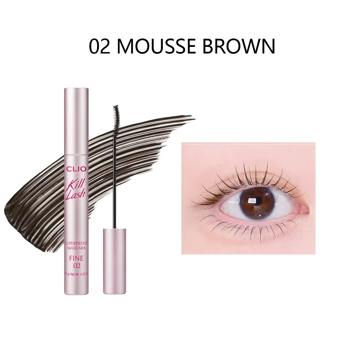 Clio Kill Lash Superproof Mascara FINE 02 Mousse Brown, crémeux et soyeux, longue tenue et sans grum