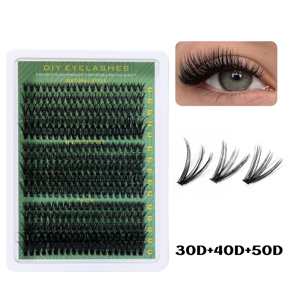 Faux cils effet naturel, style wispy, 3D, en faux vison, design en grappe, pour extension de cils