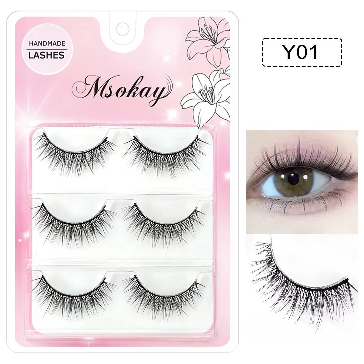 3 paires de faux cils arc-en-ciel, cils bruns pour cosplay, cils blonds pour maquillage, cils bleus 