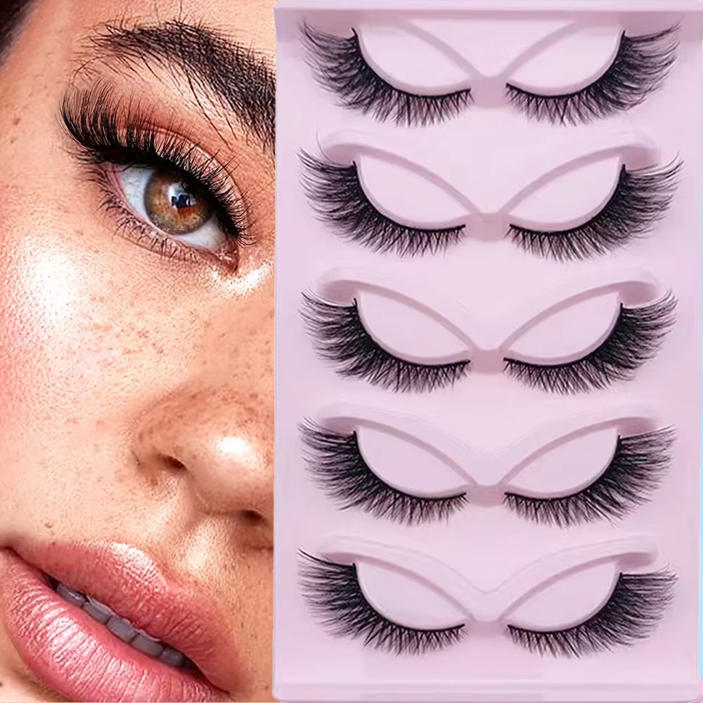 5 paires de cils œil de chat 21mm longs cils aspect oeil de chat cils vaporeux extrémité des yeux ba