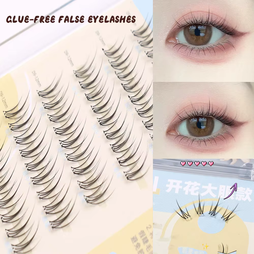 6 rangées de faux cils sans colle dans un seul cluster, naturels et recourbés pour un maquillage des