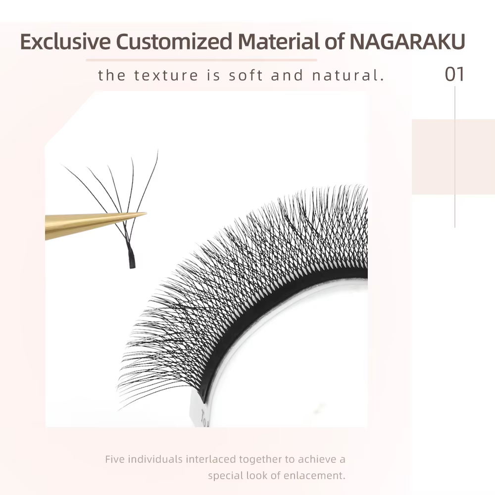 NAGARAKU Livraison Locale UE 5 Boîtes Extensions de Cils Pré-faits en Éventail Forme W Bloom 3D 4D 5