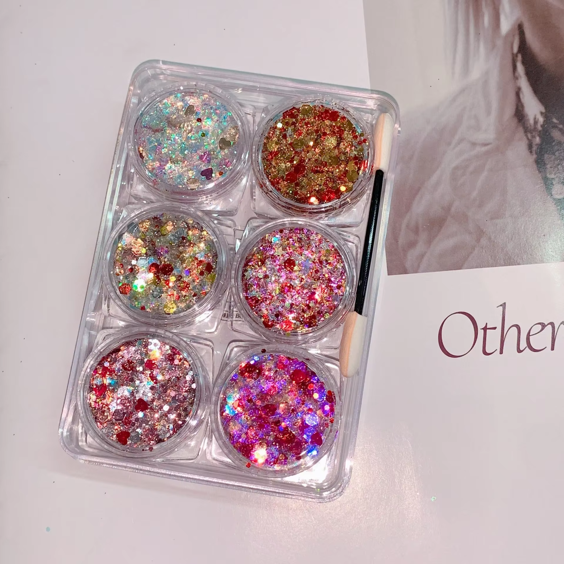 6 pièces/ensemble paillettes visage paillettes Gel maquillage, fard à paupières paillettes pour Fest
