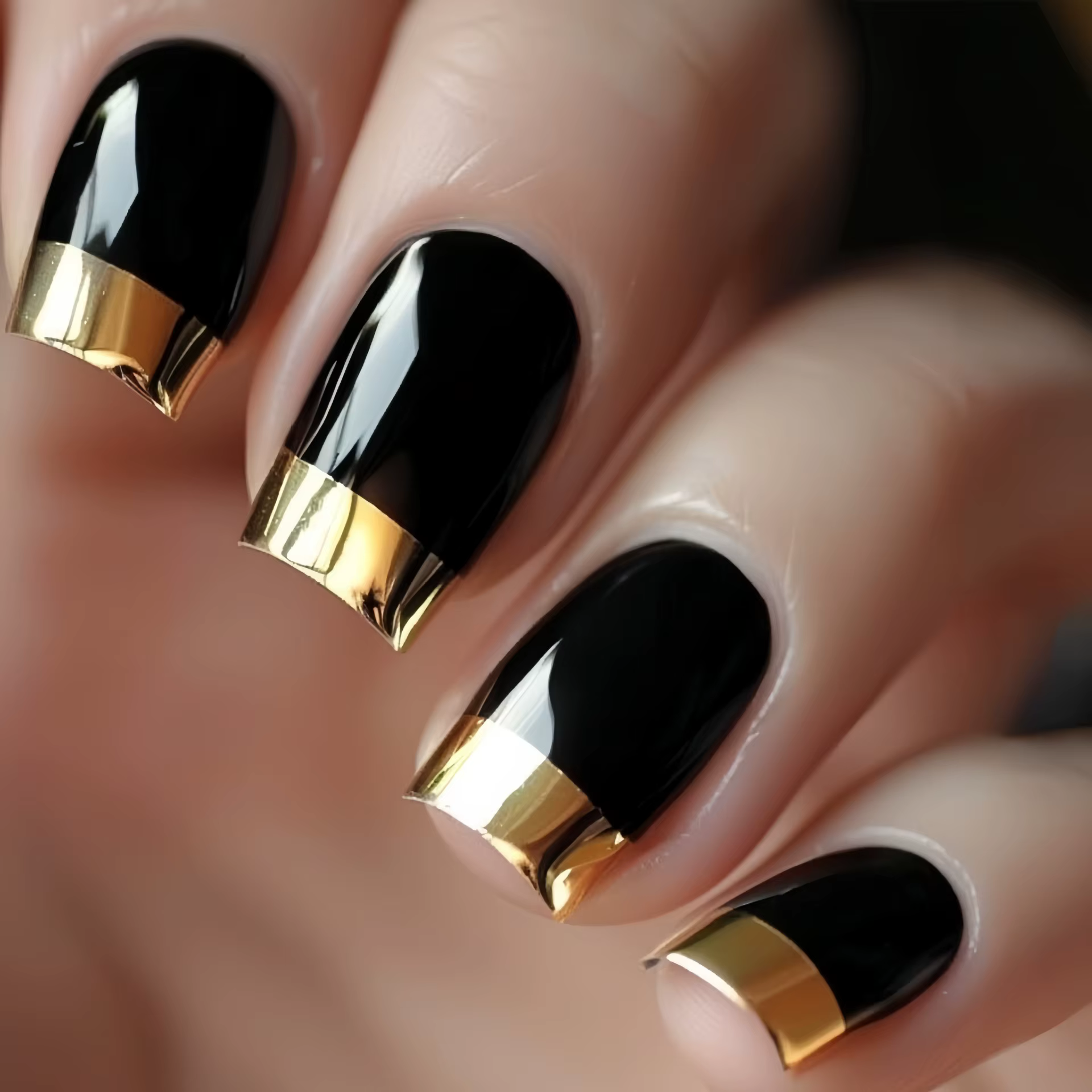 Faux ongles carrés moyens, finition brillante, Double couleur, Style français, violet, argent, noir,