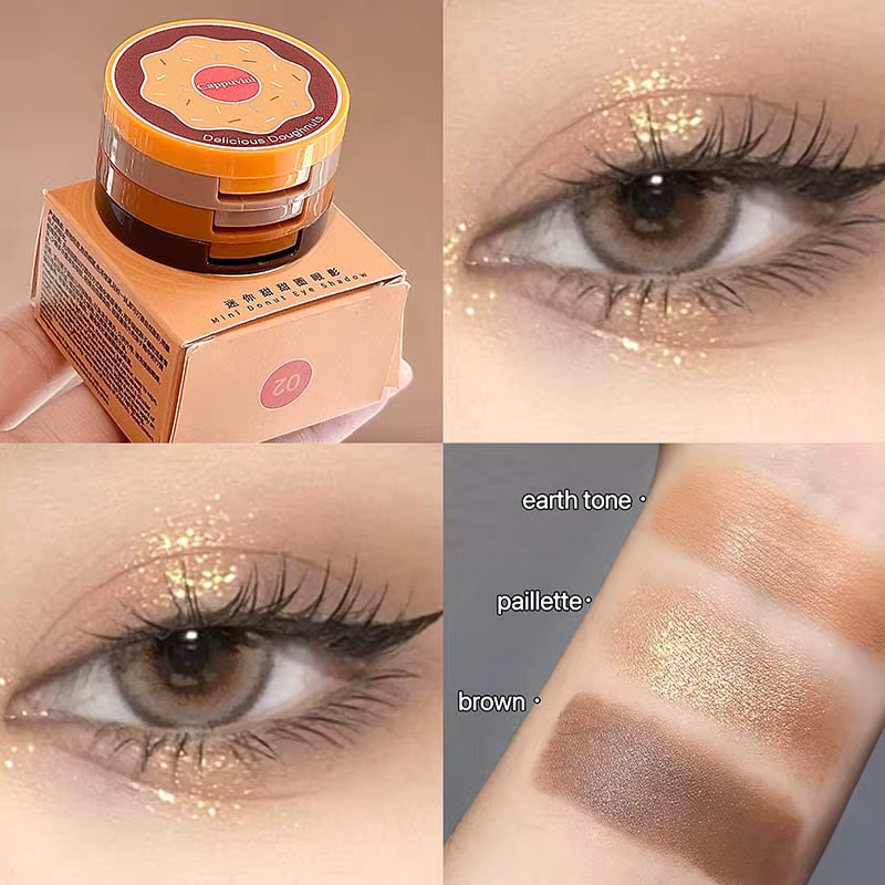 Trio de fard à paupières en forme de beignet - Matte & Pearl Shimmer - Usage quotidien tout-en-un -