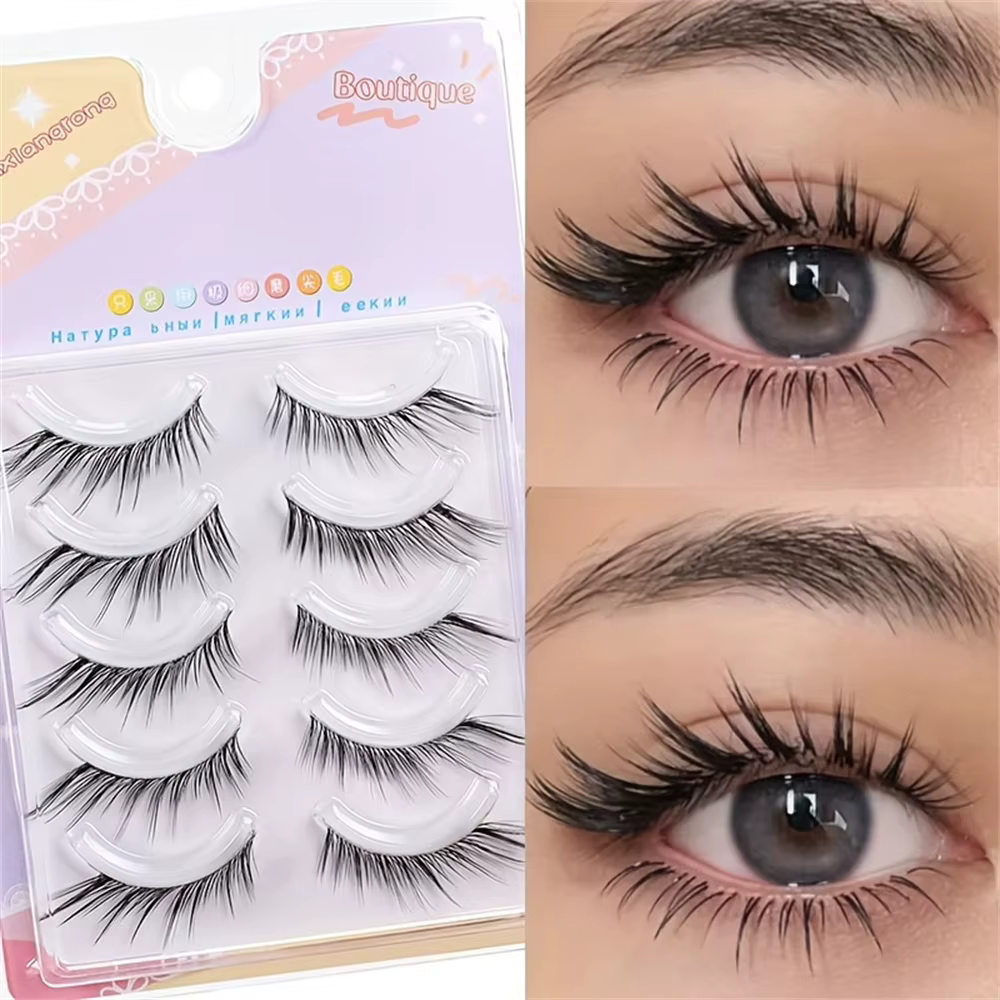 5 paires de faux cils de fée - Épais et d'aspect naturel, courbure C, 10-12 mm de long, effet yeux d