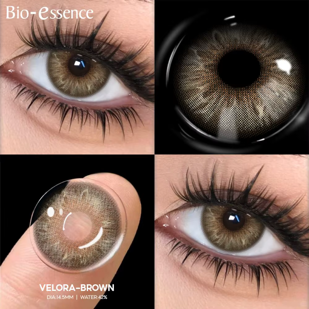 Lentilles de contact colorées Bio-essence Grey Eyes, lentilles brunes, yeux bleus, pupilles colorées