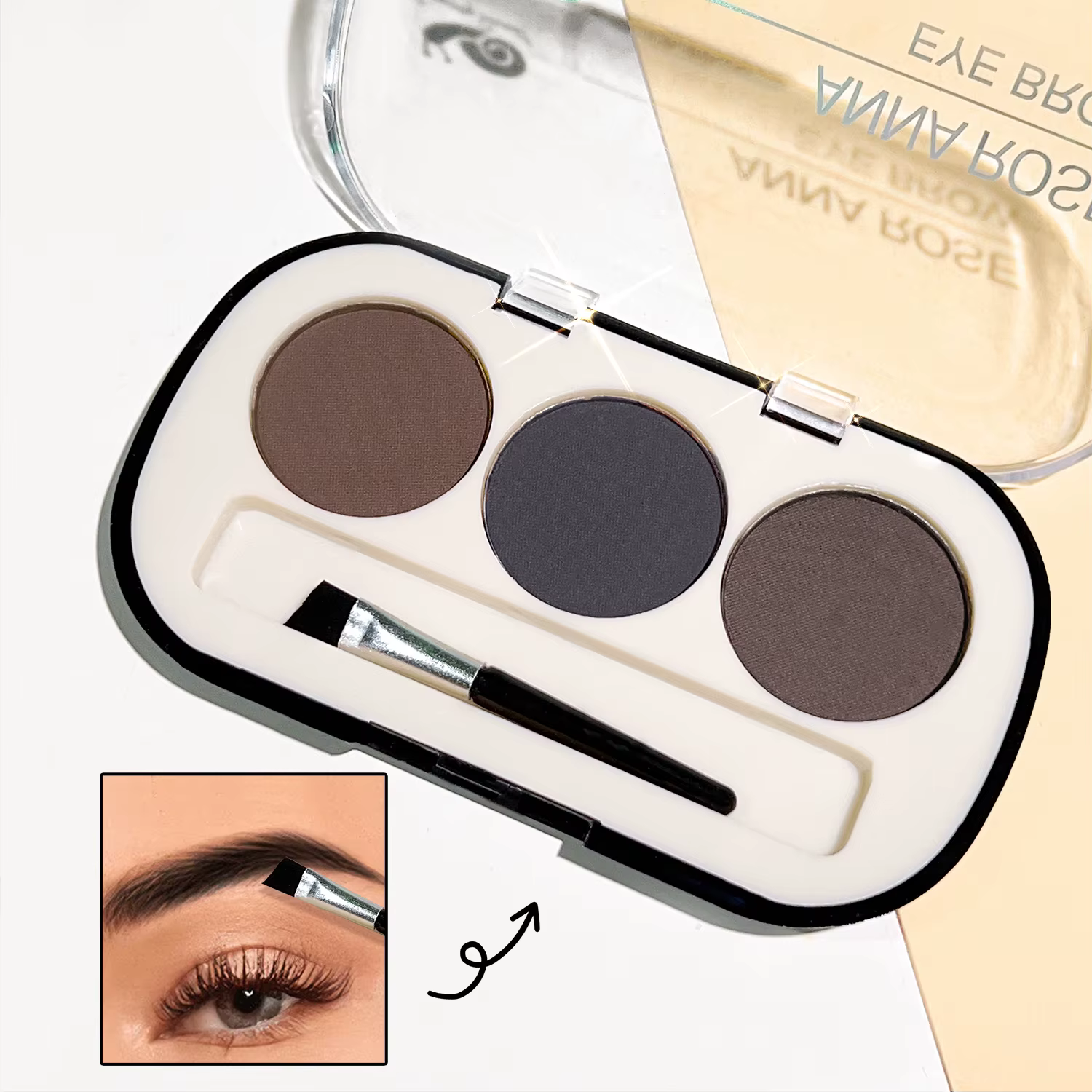 Palette de poudre à sourcils mate 3 couleurs avec pinceau - Modélisation 3D, imperméable longue tenu