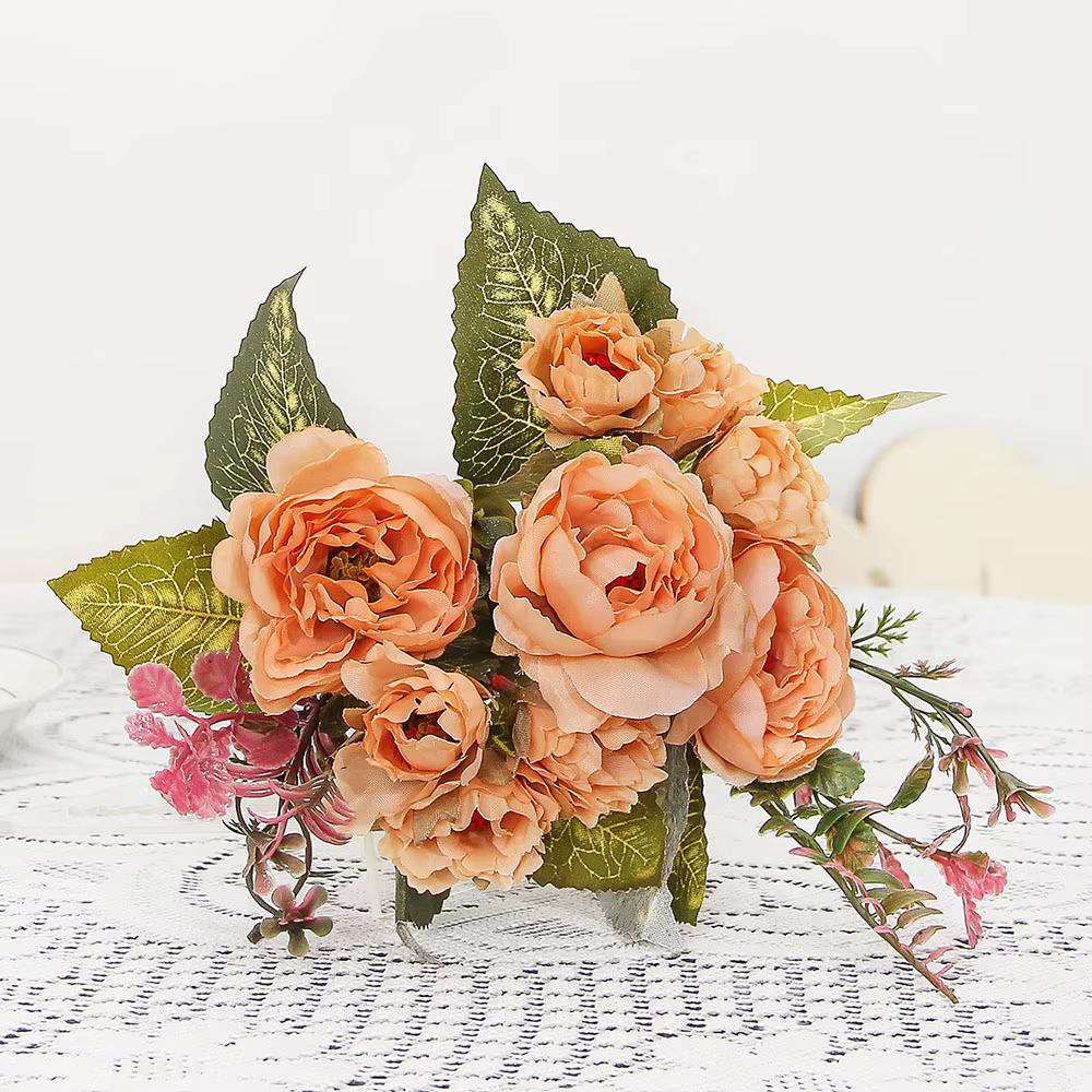 Simulation de roses artificielles à 9 têtes, fausse arc de mariage, fleur en soie, décoration de mai